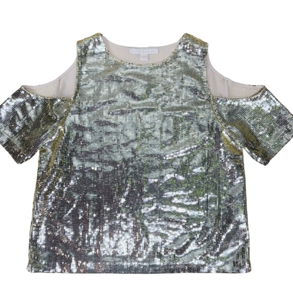 Boston Proper Sequin Top Swifty Open Shoulder  Size XS Gold Champagne Party - Picture 5 of 12